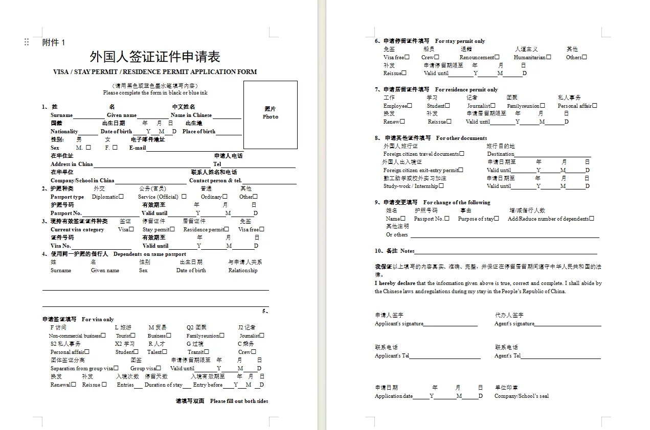 Visa Application Form
