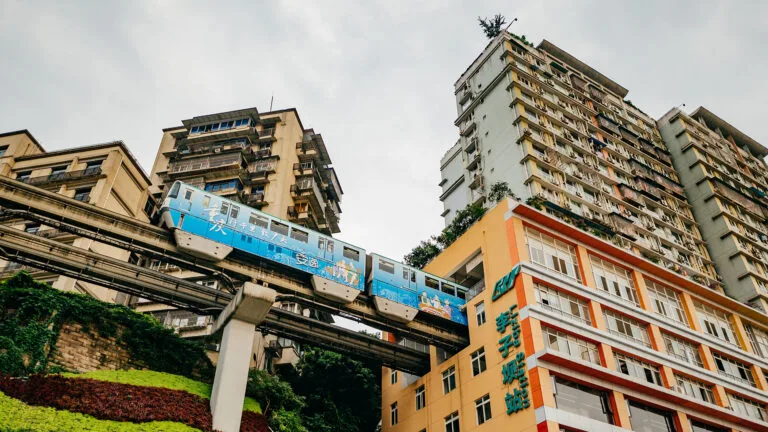 Line 2 allows passengers to experience light rail passing through buildings.